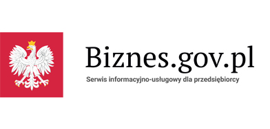 Napis Biznes.gov.pl oraz orzeł na czerwonym tle.